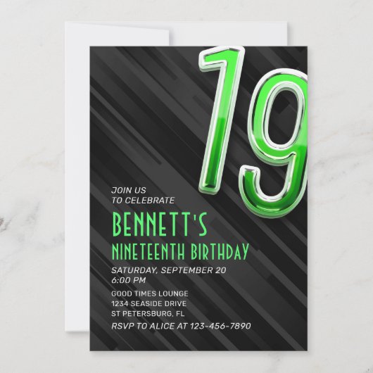 Moderne jongens' 19e verjaardag uitnodiging (Voorkant)