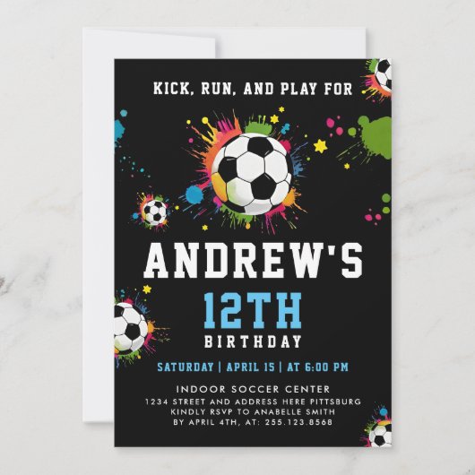 Moderne jongens blauw en zwart voetbal sport balle kaart (Voorkant)