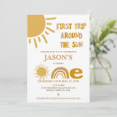 Moderne jongens eerste reis rond de zon 1e verjaar kaart (Staand voorkant)