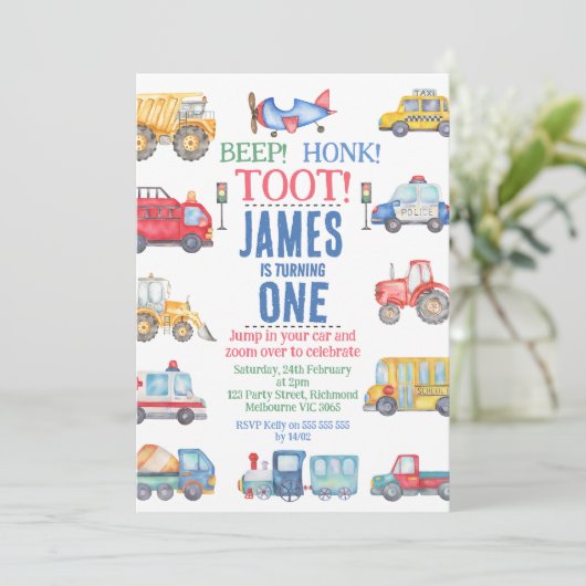 Moderne Jongens Foto Vervoer 1e Verjaardag Kaart (Staand voorkant)