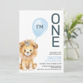 Moderne jongens leeuw kroonballon 1e verjaardag kaart (Staand voorkant)