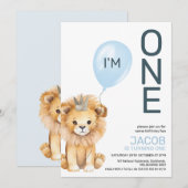 Moderne jongens leeuw kroonballon 1e verjaardag kaart (Voorkant / Achterkant)