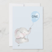 Moderne jongens olifant blauwe ballon 1e verjaarda kaart (Achterkant)