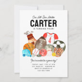 Moderne Jongens Sport Ballen All Star Kids Verjaar Kaart (Voorkant)