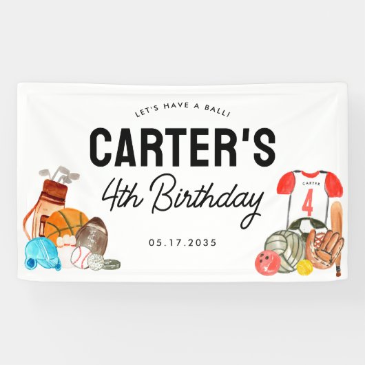 Moderne Jongens Sport Ballen All Star Kids Verjaar Spandoek (Horizontaal)