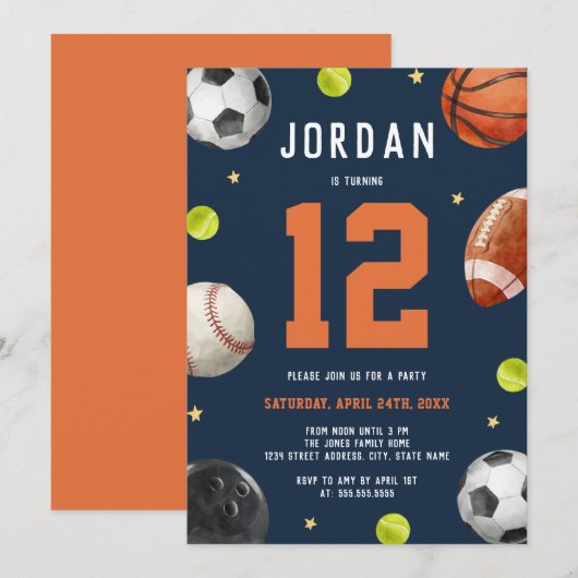 Moderne Jongens Sport Thema Verjaardagsfeest Kaart (Voorkant / Achterkant)