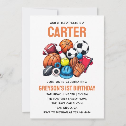 Moderne Jongens Sportballen All Star 1st Verjaarda Kaart (Voorkant)