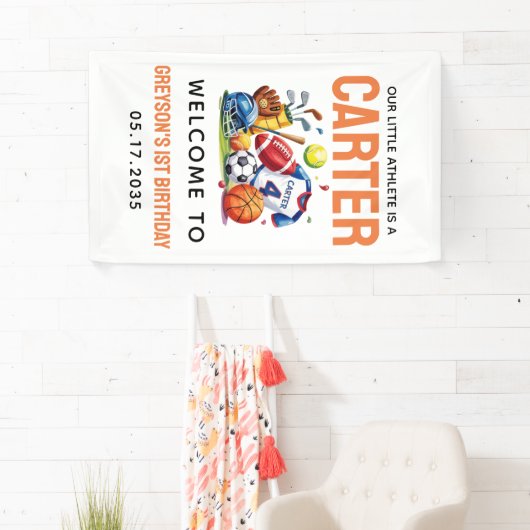 Moderne Jongens Sportballen All Star 1st Verjaarda Spandoek (Insitu)