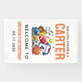 Moderne Jongens Sportballen All Star 1st Verjaarda Spandoek (Horizontaal)