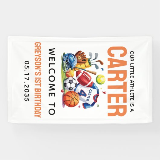 Moderne Jongens Sportballen All Star 1st Verjaarda Spandoek (Horizontaal)