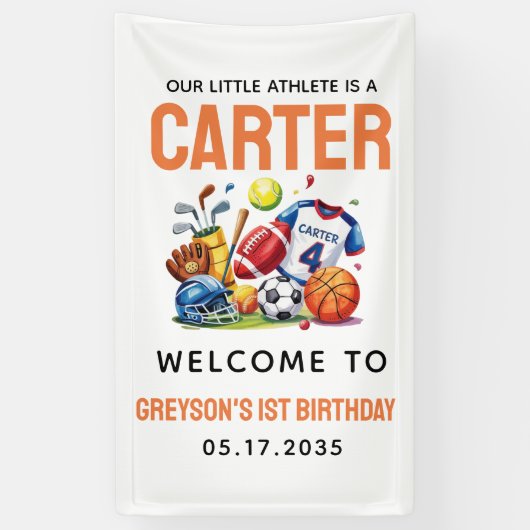 Moderne Jongens Sportballen All Star 1st Verjaarda Spandoek (Verticaal)