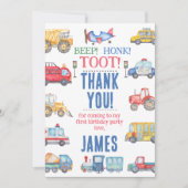 Moderne Jongens Vervoer 1e Verjaardag Dank u Kaart (Voorkant)