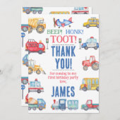 Moderne Jongens Vervoer 1e Verjaardag Dank u Kaart (Voorkant / Achterkant)