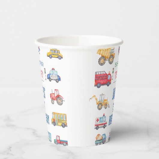 Moderne Jongens Vervoer 1e Verjaardag Document Bek Papieren Bekers (Links)