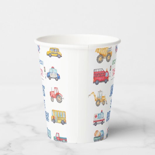 Moderne Jongens Vervoer 1e Verjaardag Document Bek Papieren Bekers (Rechts)