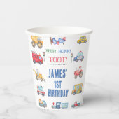 Moderne Jongens Vervoer 1e Verjaardag Document Bek Papieren Bekers (Voorkant)