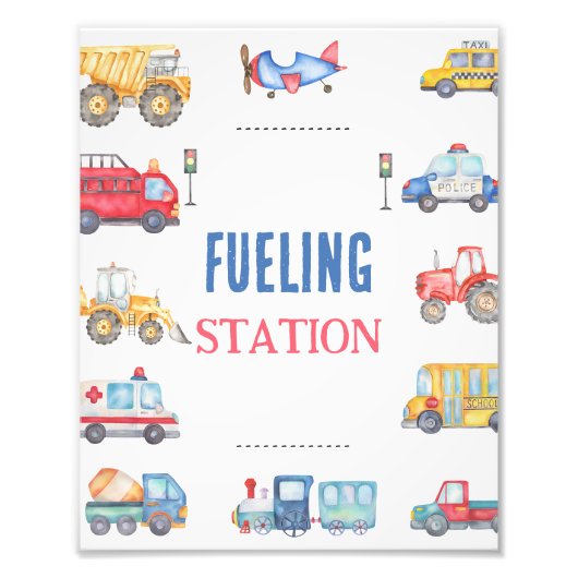 Moderne Jongens Vervoer 1e Verjaardag Party Sign Foto Afdruk (Voorkant)