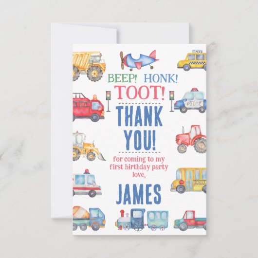 Moderne Jongens Vervoer Verjaardag Dank u kaart (Voorkant)