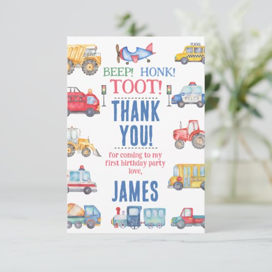Moderne Jongens Vervoer Verjaardag Dank u kaart (Staand voorkant)