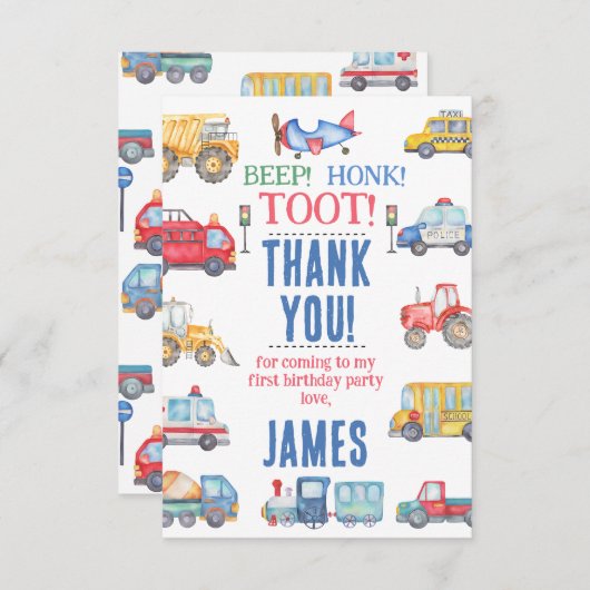Moderne Jongens Vervoer Verjaardag Dank u kaart (Voorkant / Achterkant)