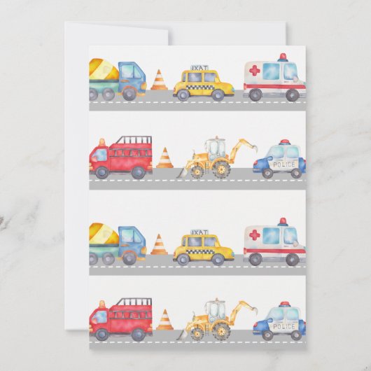 Moderne jongens wegvervoer 1e verjaardag uitnodigi kaart (Achterkant)