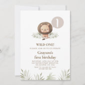 Moderne Jongens Wild Een Leeuw Bladgroen 1e Verjaa Kaart (Voorkant)