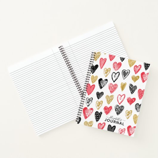 Moderne Jouw naam van monogram script - hartpatroo Notitieboek (Binnen)