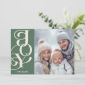 Moderne Joy Elegante Typografie Groen Minimalistis Feestdagenkaart (Staand voorkant)