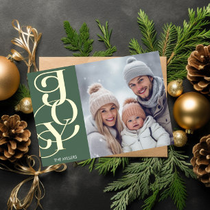 Moderne Joy Elegante Typografie Groen Minimalistis Folie Feestdagen Briefkaart