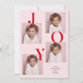 Moderne JOY Foto Kerst Kaart | Rood en roze (Voorkant)