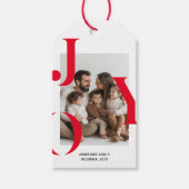 Moderne JOY Kerst Foto Persoonlijke Feestdagen Cadeaulabel (Voorkant)