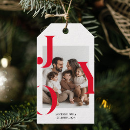 Moderne JOY Kerst Foto Persoonlijke Feestdagen Cadeaulabel