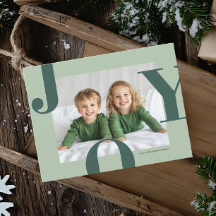 Moderne JOY Kerstfoto Groene Familie Briefkaart