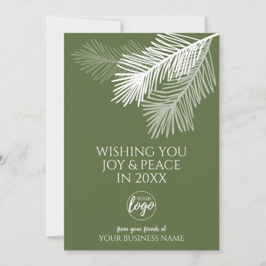 Moderne Joy Peace Pine Branches voegen LOGO toe - Feestdagenkaart (Voorkant)