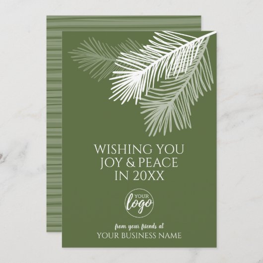 Moderne Joy Peace Pine Branches voegen LOGO toe - Feestdagenkaart (Voorkant / Achterkant)