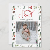 Moderne Joy Red Berry Botanische Foto Mr. & Mrs. Feestdagenkaart (Voorkant)