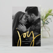 Moderne Joy Script Rood en Goud Foto Folie Feestdagenkaart (Staand Voorkant)