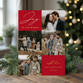 Moderne Joy to the World Rood 5 Foto Folie Feestdagenkaart