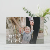 Moderne Joyeux Noel Hand geletterde Kerstfoto Feestdagenkaart (Staand voorkant)