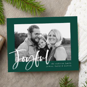 Moderne Joyful Script Groene Vakantie Foto Briefkaart