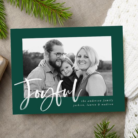 Moderne Joyful Script Groene Vakantie Foto Briefkaart