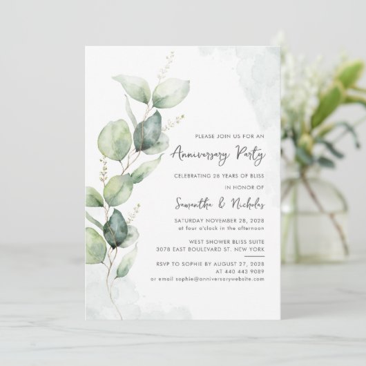 Moderne Jubileum Eucalyptus Greenery Kaart (Staand voorkant)