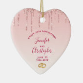 Moderne Jubileum roze glitterschijven Keramisch Ornament (Rechts)