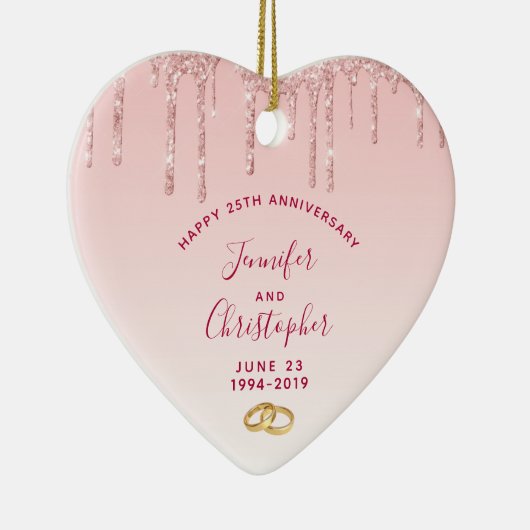 Moderne Jubileum roze glitterschijven Keramisch Ornament (Rechts)