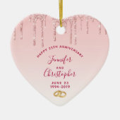 Moderne Jubileum roze glitterschijven Keramisch Ornament (Voorkant)
