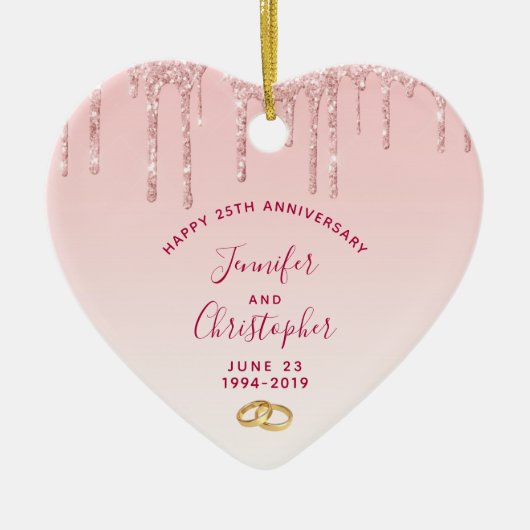 Moderne Jubileum roze glitterschijven Keramisch Ornament (Voorkant)