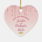 Moderne Jubileum roze glitterschijven Keramisch Ornament (Achterkant)