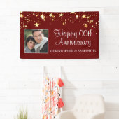 Moderne Jubileum Ruby Red Gold Stars Foto Spandoek (Insitu)