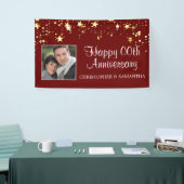 Moderne Jubileum Ruby Red Gold Stars Foto Spandoek (Beurs)