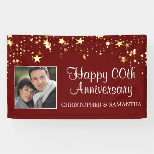 Moderne Jubileum Ruby Red Gold Stars Foto Spandoek